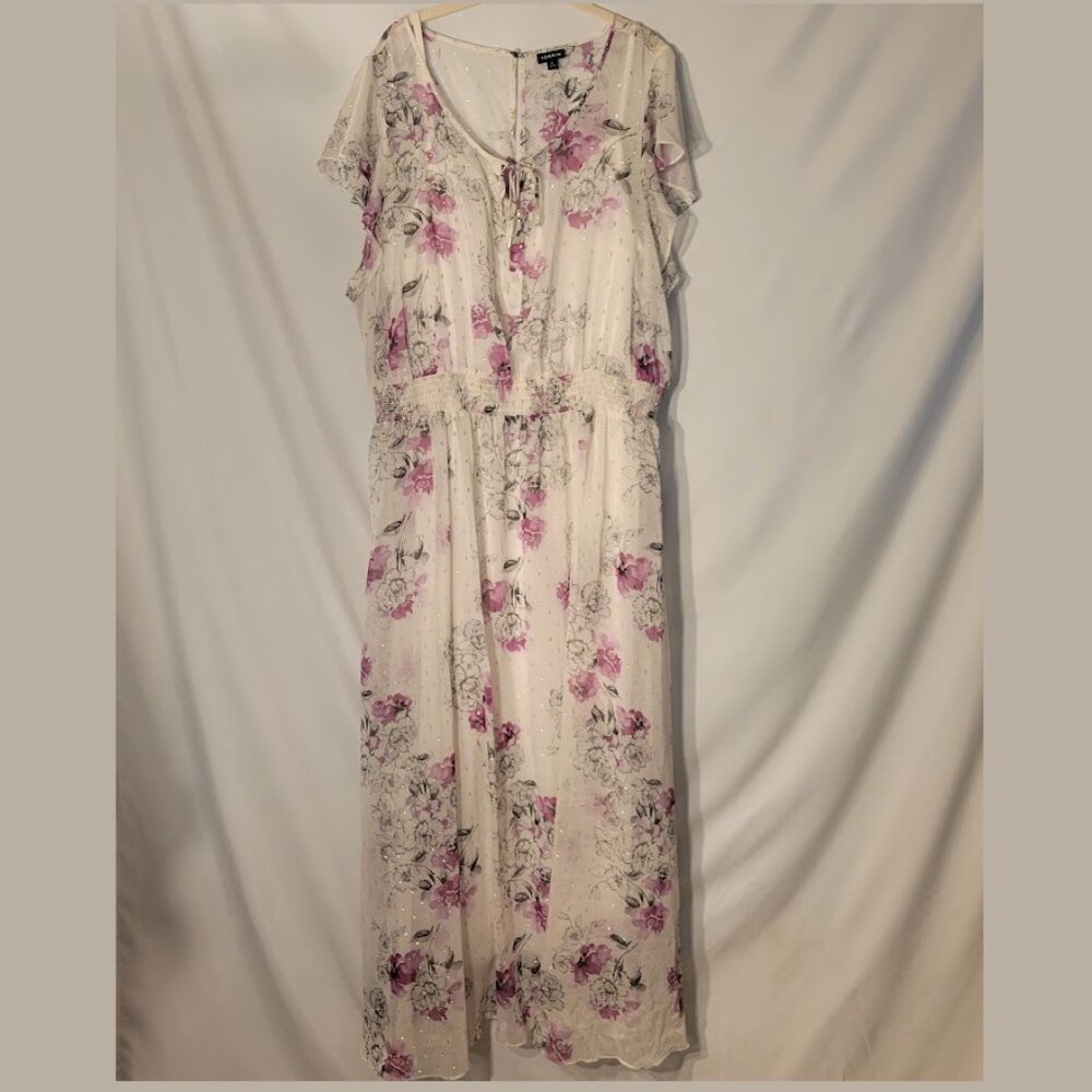 White with Purple Flower Formal Maxi Dress Torrid 4x NWOT
